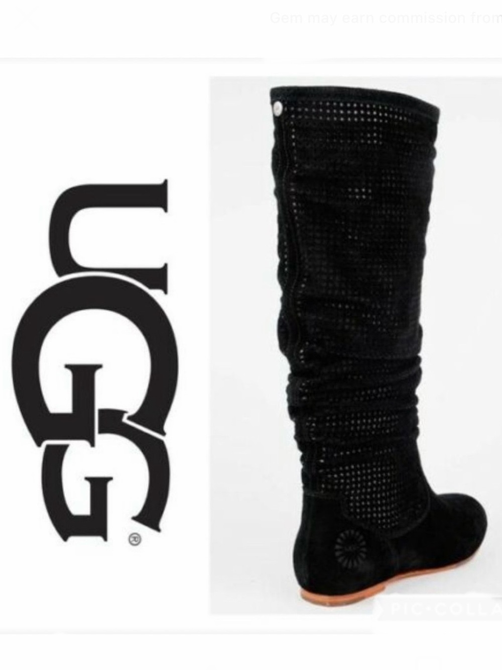 UGG Abeline black suede leather perforated slouchy boots, size 8.5